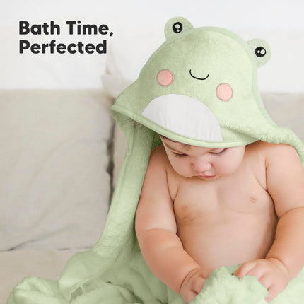 Hooded Baby Towel for Newborn, Baby Bath Towels (Frog, 35x35)
