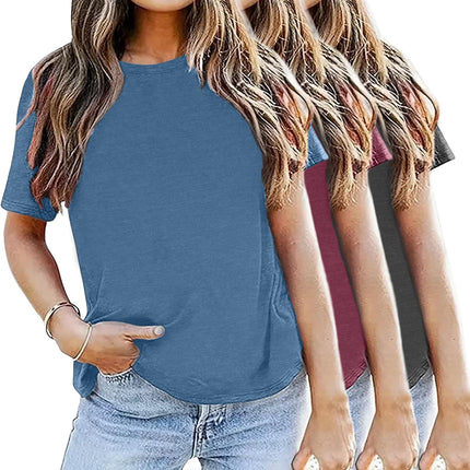 Womens 3 Pack Basic T Shirts Summer Tops 2026 Fashion Short Sleeve Comfy Casual Vacation Tees