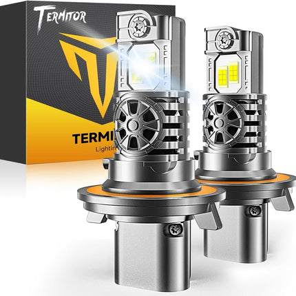 Termitor Latest H13/9008 LED Bulbs, 50,000LM Brightness High/Low Beam, 75000+ Hours Long Service Life, 6500K Cool White, Real 1:1 Halogen Size Exterior Light Bulbs, 3 Mins Plug N Play, Pack of 2