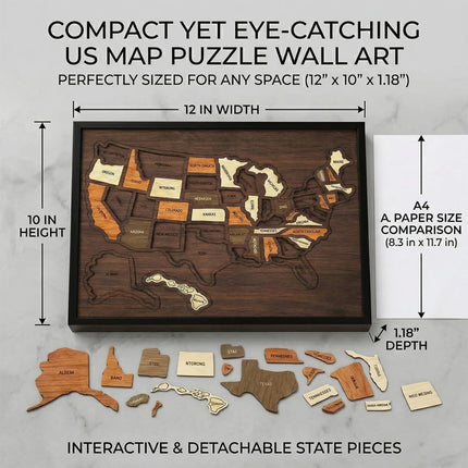Wooden USA Travel Map Puzzle, Journey Tracker Maps Pin Board for Traveling, for Couple Family Art Home Decor (1pcs)