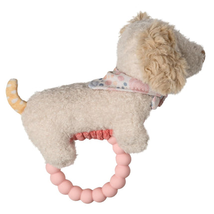 Mary Meyer Soft Baby Rattle with Soothing Teether Ring, 6-Inches, Tan Dancing Dachshund