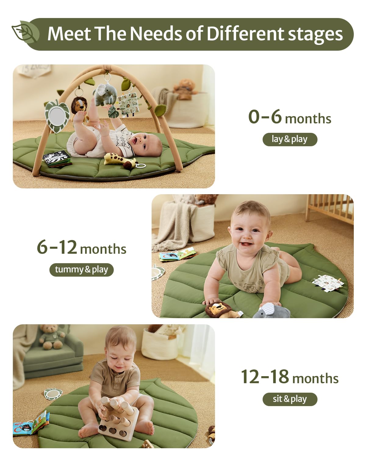 Oversize Leaf Shaped Baby Play Gym & Activity Mat with 6 Detachable Toys - photo 4