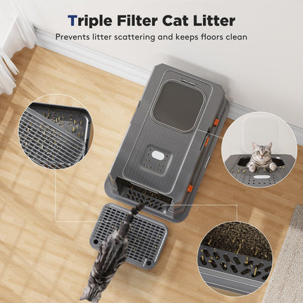 Stainless Steel Litter Box with Lid, Enclosed Metal Cat Litter Box