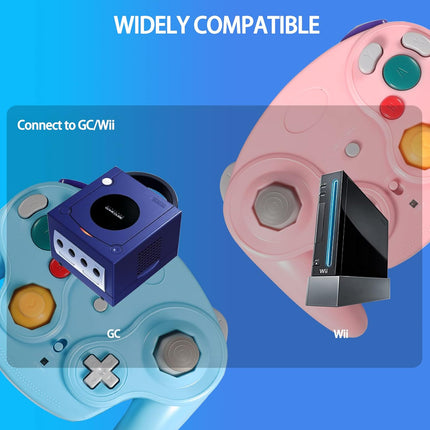 PGYFDAL Wireless Game Cube Controller, 2 Pieces 2.4G Wireless Classic Gamepad with Receiver Adapter for Wii Game Cube NGC GC (Pink and Blue)