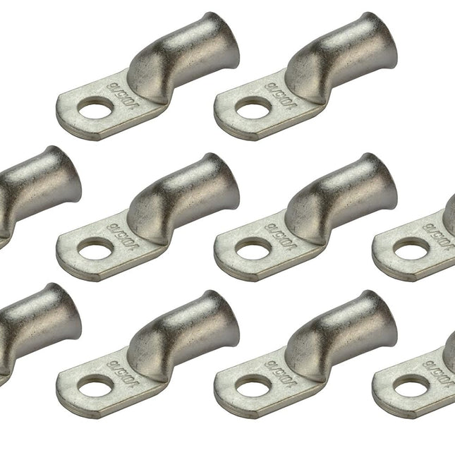 10 Pack Tinned Copper Welding Battery Cable Ends, Lugs Terminal 1/0 AWG 5/16" Hole - Marine Grade (6 AWG to 1/0 AWG Options Available)