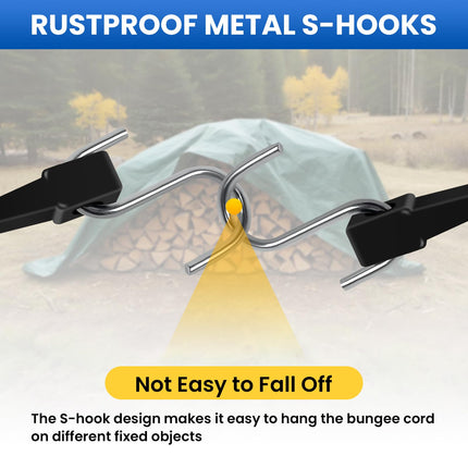 21" Rubber Tarp Straps with 150% Max Stretch, 100% EPDM Bungee Cords with Metal Crimped S Hooks, Ideal for Securing Tarps, Cargo, Canvases, Weatherproof (10 Pack)