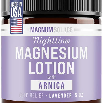 Magnum Solace Nighttime Magnesium Lotion with Arnica – Highly Concentrated Magnesium for Muscles & Joints – Apply to Legs or Feet Before Bed – Skin-Friendly