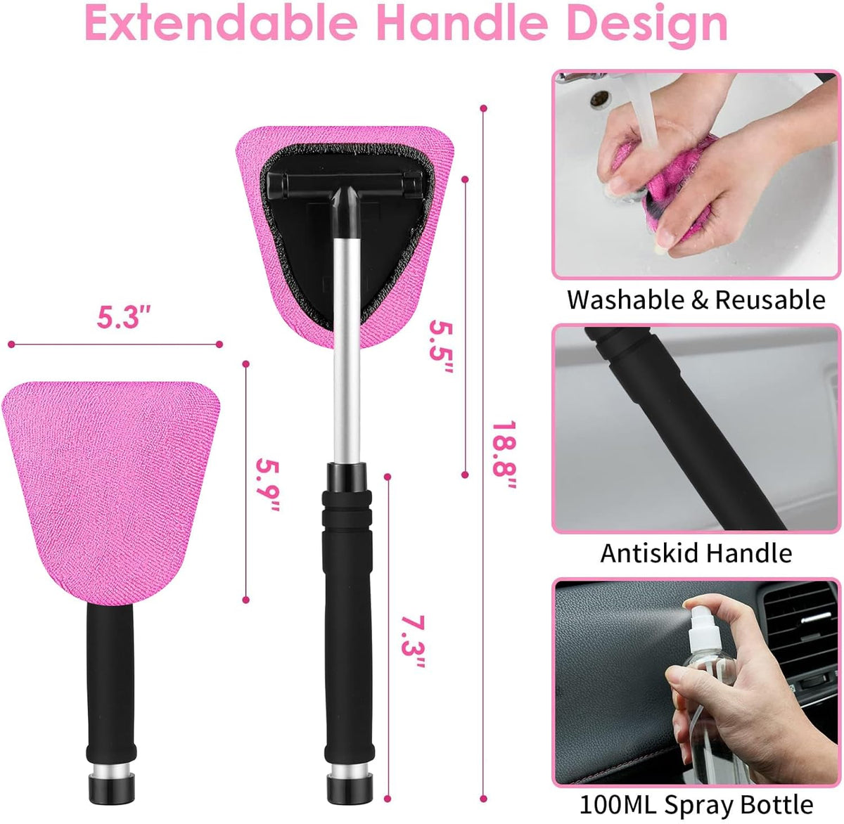 17pcs Car Cleaning Kit, Pink Car Interior Detailing Kit with High Power Handheld Vacuum, Detailing Brush - photo 4
