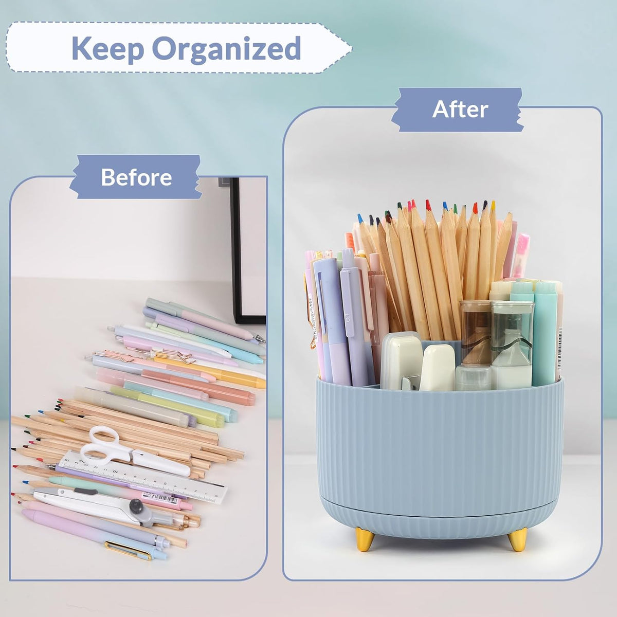 360 Degree Rotating Desk Organizer, Dual-Purpose Pencil Pen Holder, Rotating Desk Pen Organizer with 5 - photo 3