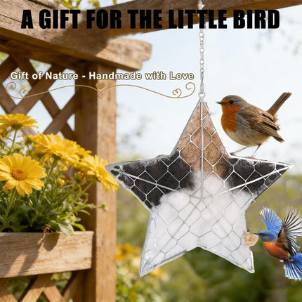 Handmade Fiber Bird's Nest Star Shape,Bird Nesting Material Holder,Spring Tree Shelter for Wild Bird,Garden Art Birdhouse,Include Bird Nesting Material,Suitable for Garden Decoration and Bird Nesting