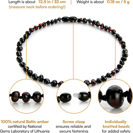 Amber Guru Baltic Amber Necklace (Authentic, Certified) - 12.5 inches - Unisex Jewelry - Polished Real Amber Beads - Proud to Deliver Genuine Baltic Sea Wonder Handmade