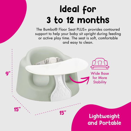 Bumbo Baby Infant Soft Foam Comfortable Support Wide Floor Seat Plus+ with 3 Point Adjustable Harness for Ages 3 to 12 Months, Agave