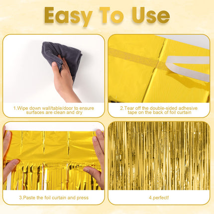 Gold Foil Fringe Backdrop Curtains, 3.3x8.2ft, 3 Pack