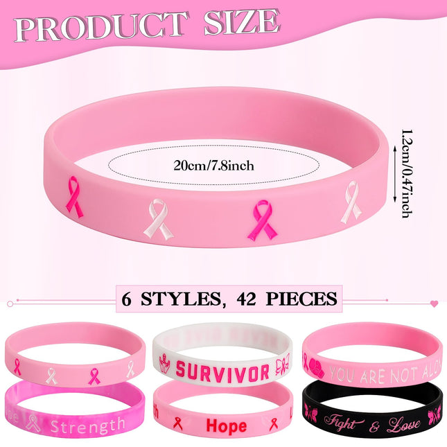 42pcs Breast Cancer Awareness Accessories Silicone Bracelets