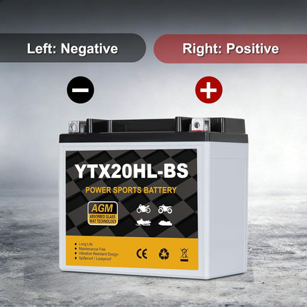 YTX20HL-BS Motorcycle Battery 12V 18Ah 310CCA, Maintenance Free Sealed AGM Powersport Battery, Replacement for ATV UTV Scooter, YTX20HL BS / ETX20L / GTX20HL-BS