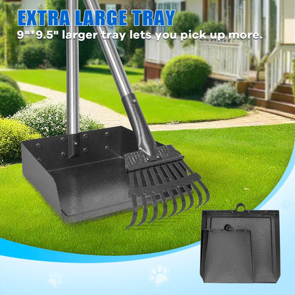 Metal Pooper Scooper for Dogs Heavy Duty Long Handle Rake, Spade & XL Tray