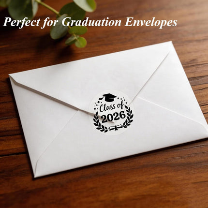 100pcs Class of 2026 Graduation Stickers, Clear Waterproof Round Foil Stickers for Graduation Party, Envelope Seals, Congrats Gifts & Decorations (Class of 2026, Clear Black Foil)