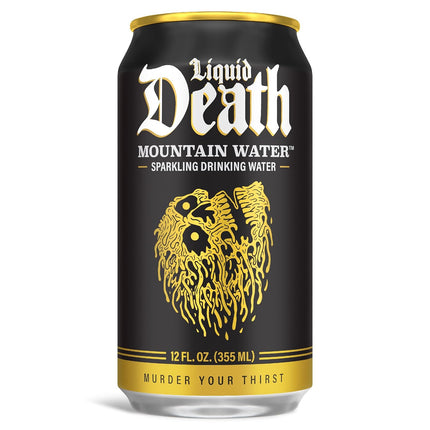Liquid Death Sparkling Mountain Water, Real Mountain Source, Ice-Cold Cans, Infinitely Recyclable, 12 Fl Oz (Pack of 12)