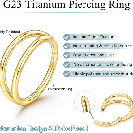 Titanium Double Hoop Nose Ring 20G 18G Gold Silver Black Nose Rings Hoops for Women Men Hypoallergenic 6mm 7mm 8mm 9mm Nose Nostril Septum Cartilage Helix Daith Conch Rock Piercing Jewelry