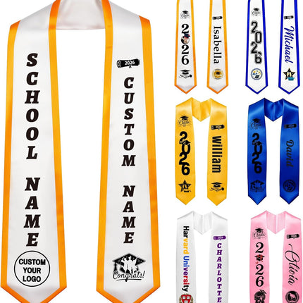 Custom Graduation Stole 2026, Personalized Graduation Sash with Text & Logo, Personalized High School & College Graduation Gifts for Graduation Ceremonies, Class of 2026 Honor Gift