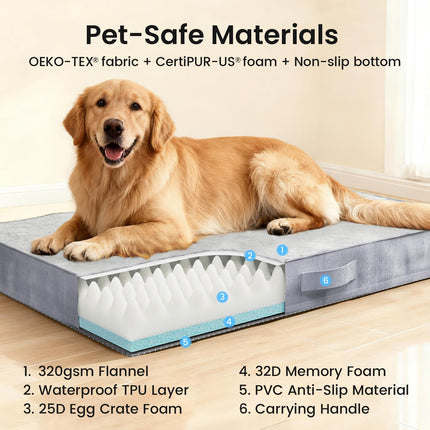Orthopedic Large Dog Bed, Reversible Memory Foam, 41 inch-XL(Gray)