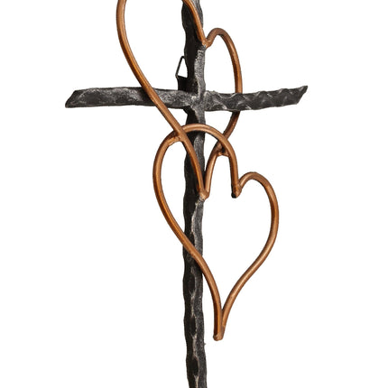 Entwined Hearts Decorative Metal Wall Cross - Joined Two Hearts, One Love Promises Kept