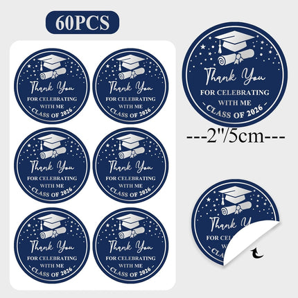 Graduation Stickers 2026 Thank You Class of 2026 Stickers, 60PCS 2 Inch Round Envelope Seals for Graduation, for Envelopes, Invitations, Party Favors, Gift Wrapping Decorations