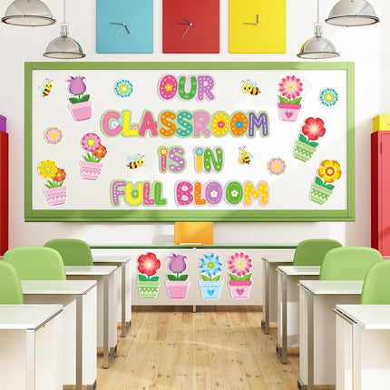 Spring Bulletin Board Decorations for Classroom,Our Classroom is in Full Bloom Spring Flower Cutouts Bulletin Board Decoration for School Classroom Office Chalkboard Door Party Decor