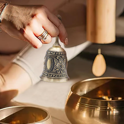 DomeStar Vintage Brass Hand Bell – Loud Call Bell for Bedside, Dinner, Wedding, Christmas & Holiday Party