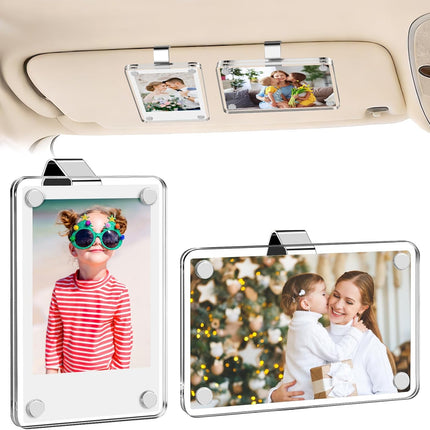 SUNEZLGO 2 Pack Car Visor Picture Holder, Crystal Clear Acrylic Picture Frames for Car Sun Visor, Car Accessories, Easy Install Universal Fit, Personalized Gift for Family Photos, Gifts for Boyfriend