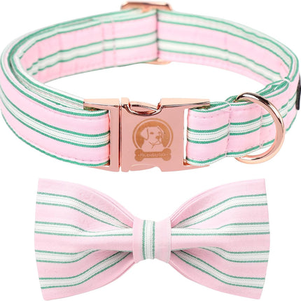 MR. CHUBBYFACE Pink Dog Collar, Cute Dog Collar with Bowtie, Summer Adjustable Girl Boy Collar with Metal Buckle, Durable Collars for Small Medieum Large Dogs