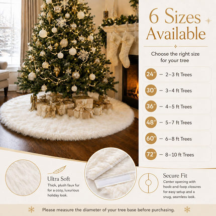 48 Inch Faux Fur Christmas Tree Skirt White Plush Skirt for Merry Christmas Party Christmas Tree Decoration