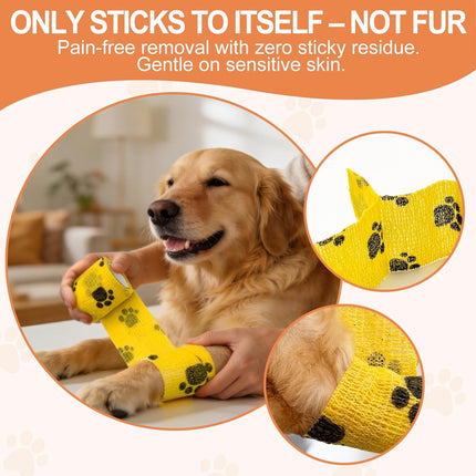 6 Rolls Vet Wrap Cohesive Bandage, Self Adhesive Non-Woven Pet First Aid Tape for Dogs, Cats, Horses, Wound Care, Sticks Only to Itself, Safe & Comfortable, 2 Inch x 5 Yards