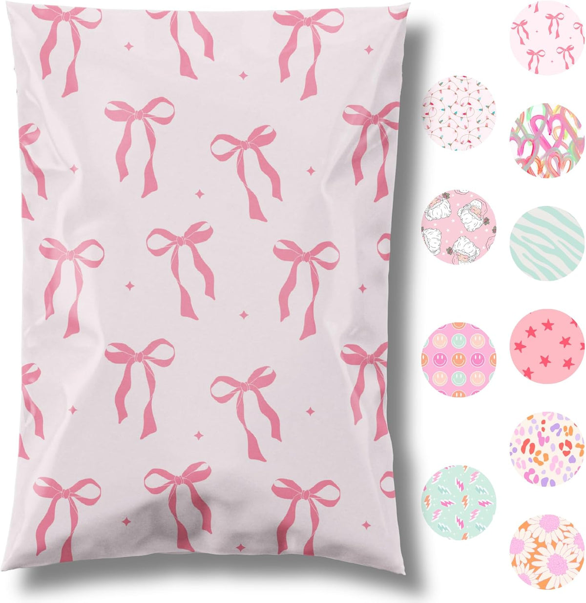 6x9 Pink Bow Designer Poly Mailers, 100 Pack