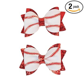 Baseball Hair Bows for Girls, Softball Cheer Bows with Glitter