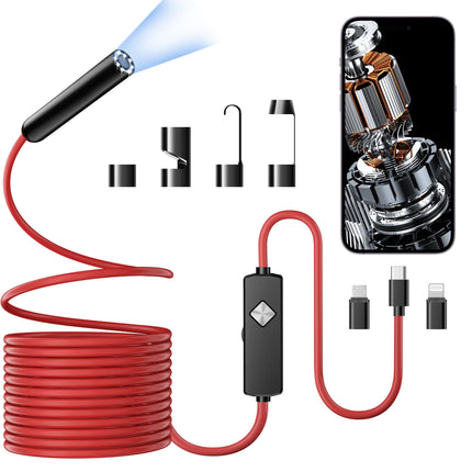 Endoscope with Light, 1920P HD Borescope with 8 Adjustable LED Lights, Semi-Rigid Snake Camera, IP67 Waterproof Inspection Tool (16.4ft, Black + Dual Lens Wiring Harness)