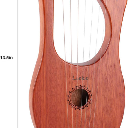 LIEKE 7 String Lyre Harp Instrument with Tuning Wrench,Metal Strings,Bag, Mahogany Body and Bone Saddle,Lyre Harp Kit Gift for Kids Adults Beginner