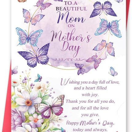 Mother's Day Card for Mom, Happy Mother's Day Mom Gift, Floral Butterfly Greeting Card for a Beautiful Mother