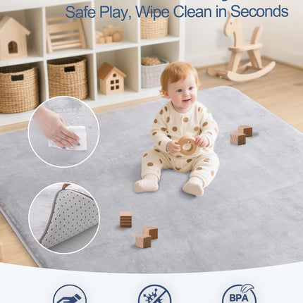 SEPARO Thick Baby Play Mat for Floor,50 x 50 Playpen Mat,Tummy Time Foam Mats,Ultra Soft Support & Plush Feel,Easy Care with Non-Slip Cushioned for Infant,Kids and Toddler Crawling,Grey