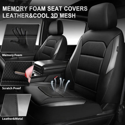 CAR PASS Memory Foam Car Seat Covers,Air Cool Mesh Thick Seat Covers Front Seats,Gray Metal Film Leather Seat Cover for Car,Universal Automotive Comfort for Most Car,Truck,Airbag Compatible,Black/Grey