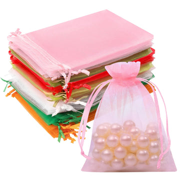 50PCS Organza Bags 3x4 Multicolor, Small Gift Bags for Jewelry Candy Goodie Sachet, Mesh Gift Bag Drawstring for Wedding Baby Shower Party Favors Halloween Christmas, Gifts Wrapping Bulk