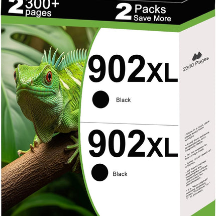 902XL Ink Cartridges Black 2 Pack Compatible for HP 902 XL Fit for OfficeJet 6978 6968 6958 6970 6960 6975 6962 6950 6954 6951 6956 6961 6963 6964 Printers for HP902 HP902XL (2-Pack，Black Ink)