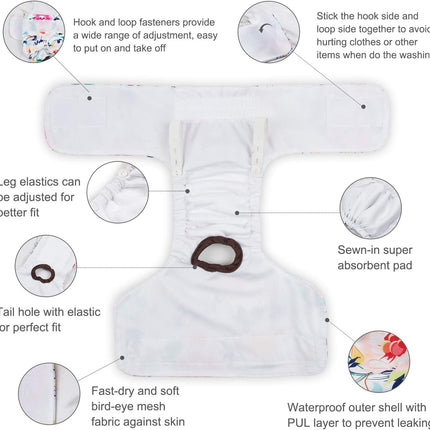 CuteBone Dog Diapers Female Washable Small Medium Large 3 Pack Reusable Doggie Diapers Puppy Period Pants for Doggy Heat Cycle Peeing