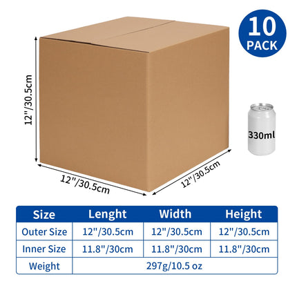 12x12x12 Shipping Boxes 10 Pack, Brown Corrugated Cardboard Boxes with Side-Lock and Pre-Applied Double-Sided Tape, Easy Assemble Packing Mailer Boxes for Small Business Shipping