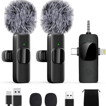 Wireless Lavalier Lapel Microphone for iPhone, iPad, mini Video Recording Mic for Interview Video Podcast Vlog YouTube & Livestream, Noise Reduction, Plug & Play (3-in-1 Port)