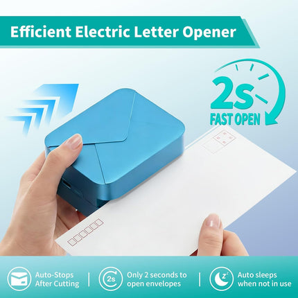 Rechargeable Electric Letter Opener, Automatic Letter Opener Envelope Slitter, Universal Efficient Mail Envelope Openers with Safe Cutting and Portable Design for Office & Home Desks, Blue