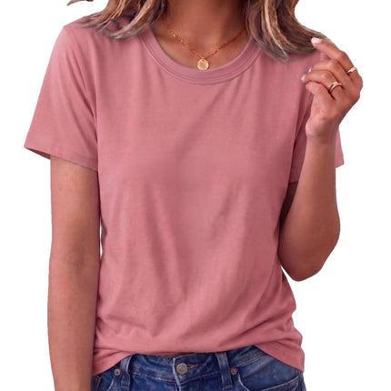 Women's Casual Short Sleeve T-Shirt Crewneck Basic Solid Tee Tops Summer Vacation Blouses