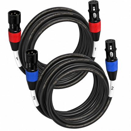 XLR Microphone Cables, 25 ft, 6 Pack, Male to Female, Black