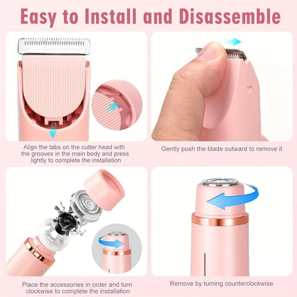 Bikini Trimmer for Women,2 in 1 Dual Head Bikini Shaver & Body Shaver,Cordless & Waterproof Electric Bikini Trimmer for Women, Painless Hair Removal with Silky Glow Finish,Pink3