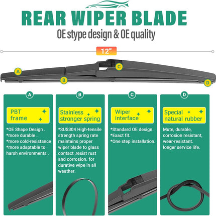 26" 16" 12" Windshield Wiper Blades Replacement for Toyota RAV4 2019 2020 2021 2022 2023 2024 RAV 4 / Mazda 5 2006-2015 Premium All Weather Front Rear Wipers Set - OEM Quality (Pack of 3)